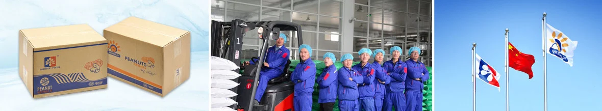 Sheng De packaging, production team, and facility flags