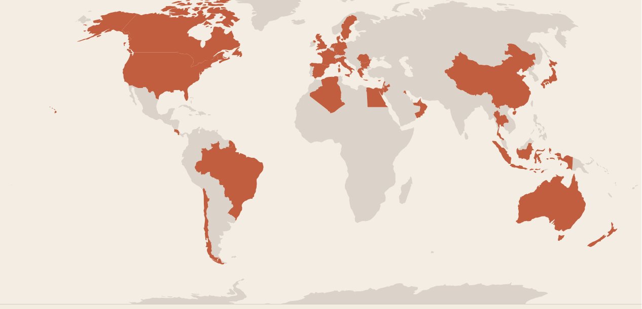 Map of Sheng De export markets